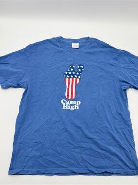 Camp High Graphic Foot Print T Shirt Blue USA Flag Crew Neck Cotton Men’s XL